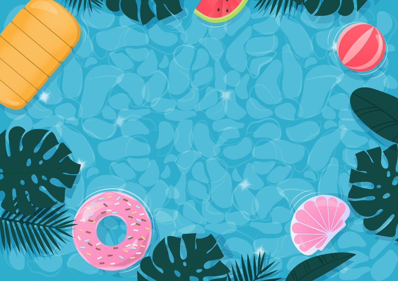 kleurrijk zwemmen ring en bladeren drijvend in de zwembad vector