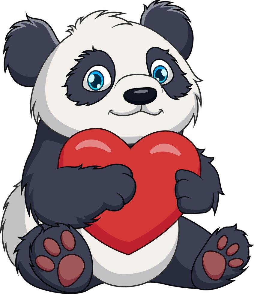 illustratie van een schattig tekenfilm panda zittend en Holding liefde vector