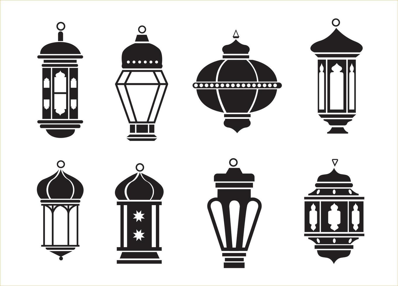 Ramadan lantaarn verzameling zwart en wit vector illustratie