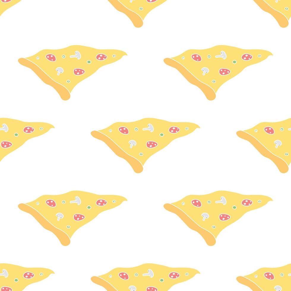 naadloos pizzapatroon. zwart-witte pizzaachtergrond. doodle pizza vectorillustratie. fastfood vector patroon