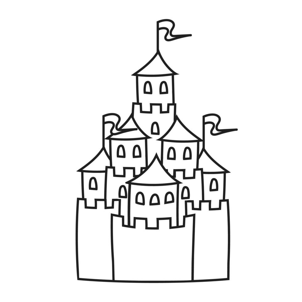 sprookjesachtig kasteel. kleurboekpagina voor kinderen. cartoon-stijl. vectorillustratie geïsoleerd op een witte achtergrond. vector