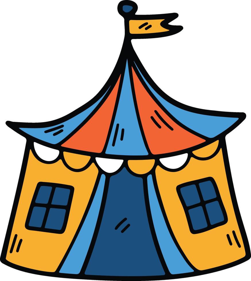 hand- getrokken carnaval tent in vlak stijl vector