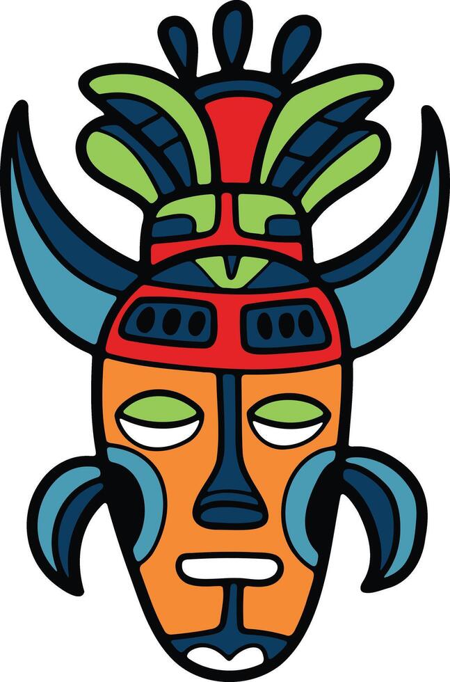 hand- getrokken tribal masker in vlak stijl vector