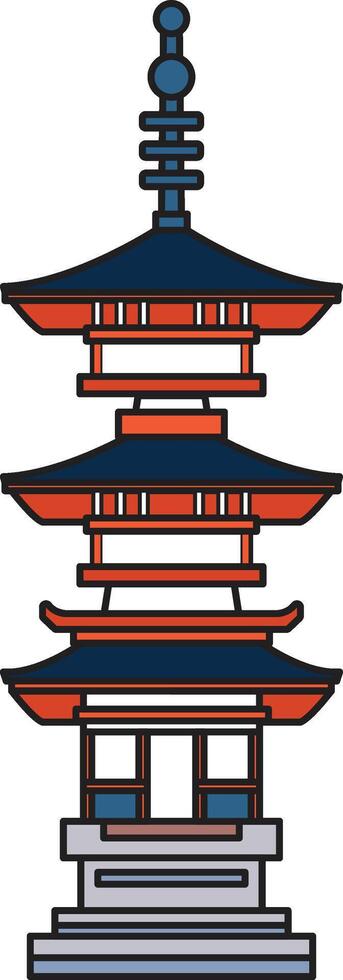 hand- getrokken Japans en Chinese stijl paviljoens of pagodes in vlak stijl vector