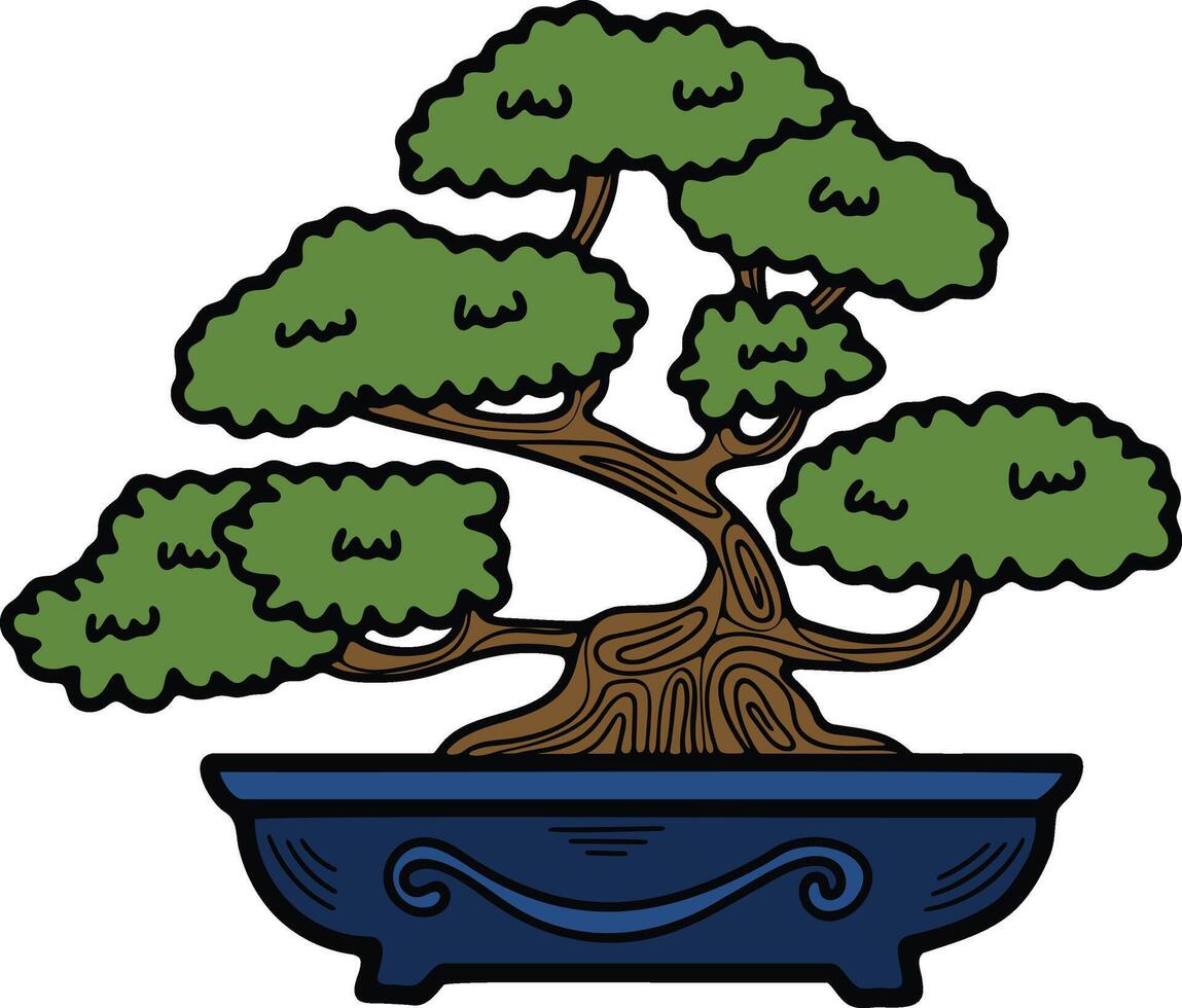 hand- getrokken Japans en Chinese stijl bonsai bomen in vlak stijl vector