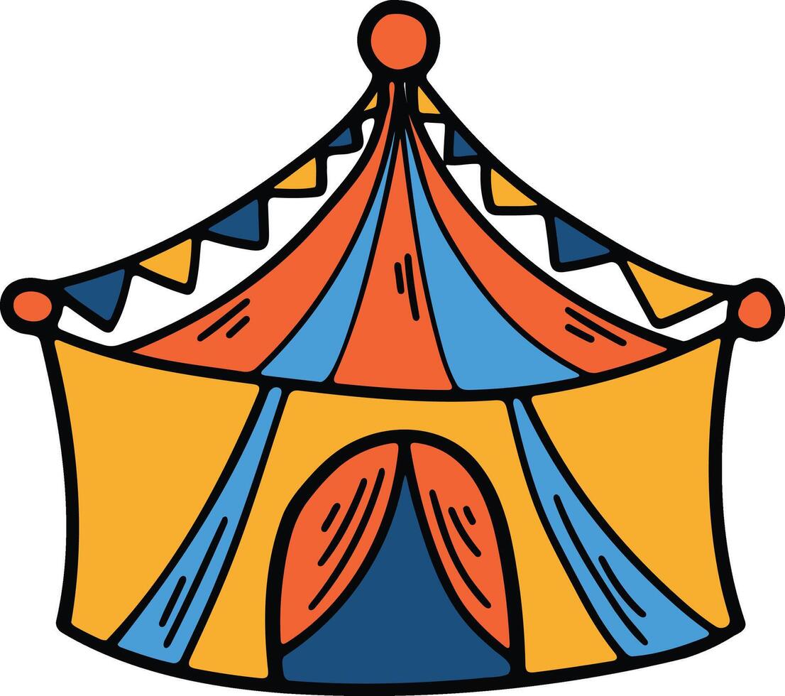 hand- getrokken carnaval tent in vlak stijl vector