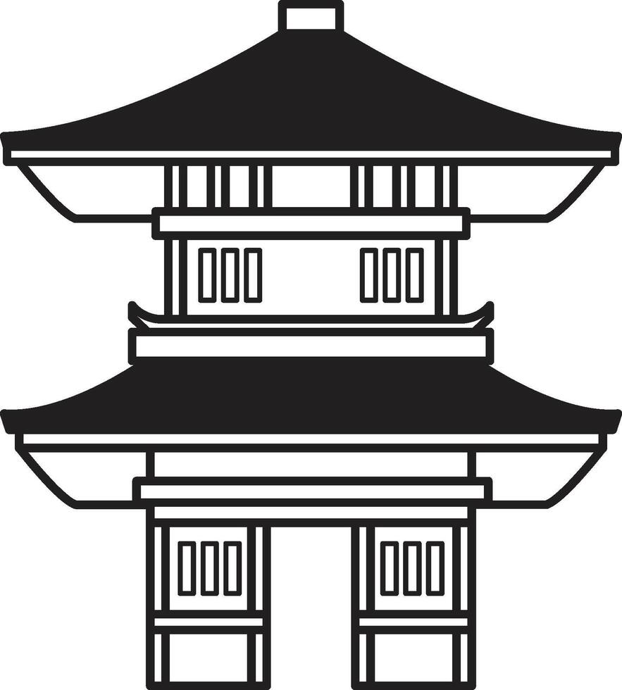 hand- getrokken Japans en Chinese stijl paviljoens of pagodes in vlak stijl vector