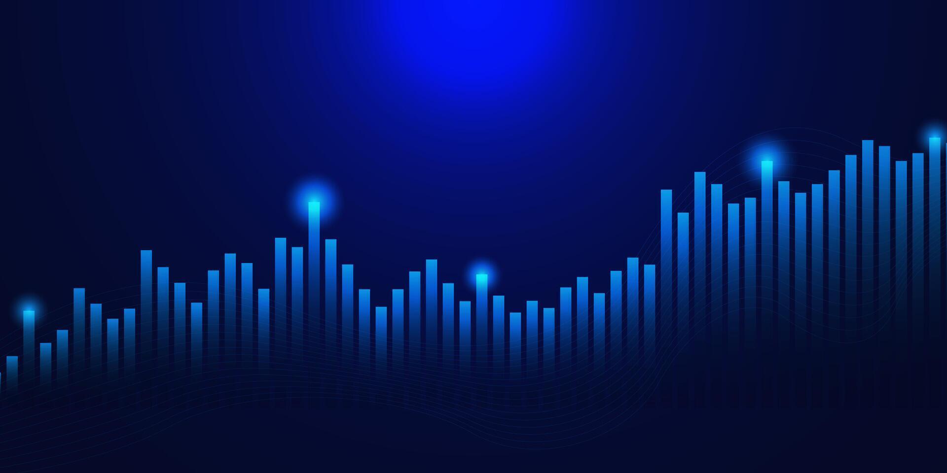 bedrijf toenemen van positief indicatoren en analyseren financieel en investering gegevens met kaars stok diagram tabel Aan blauw achtergrond. vector illustratie.