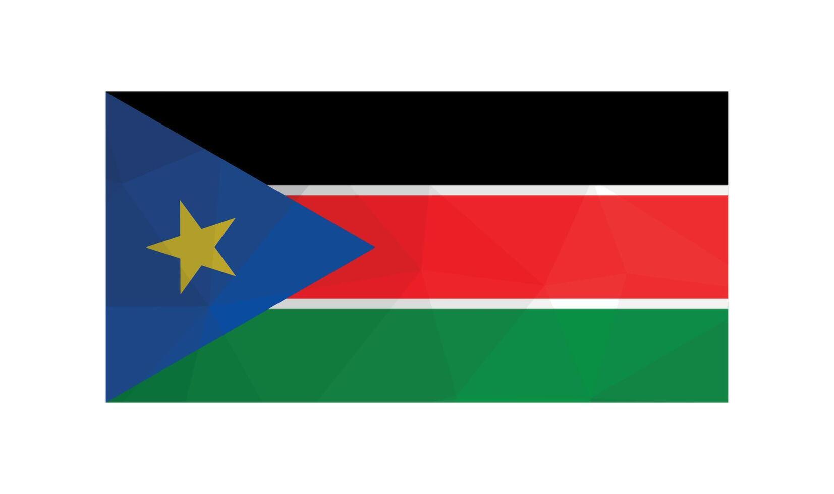 vector illustratie. officieel symbool van zuiden Soedan. kleurrijk nationaal vlag ik met geel ster. creatief ontwerp in laag poly stijl met driehoekig vormen. helling effect