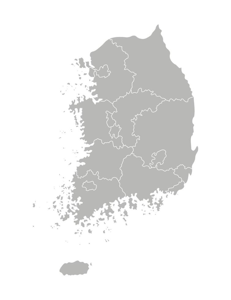 vector geïsoleerd illustratie van vereenvoudigd administratief kaart van zuiden Korea, republiek van Korea. borders van de provincies, Regio's. grijs silhouetten. wit schets.