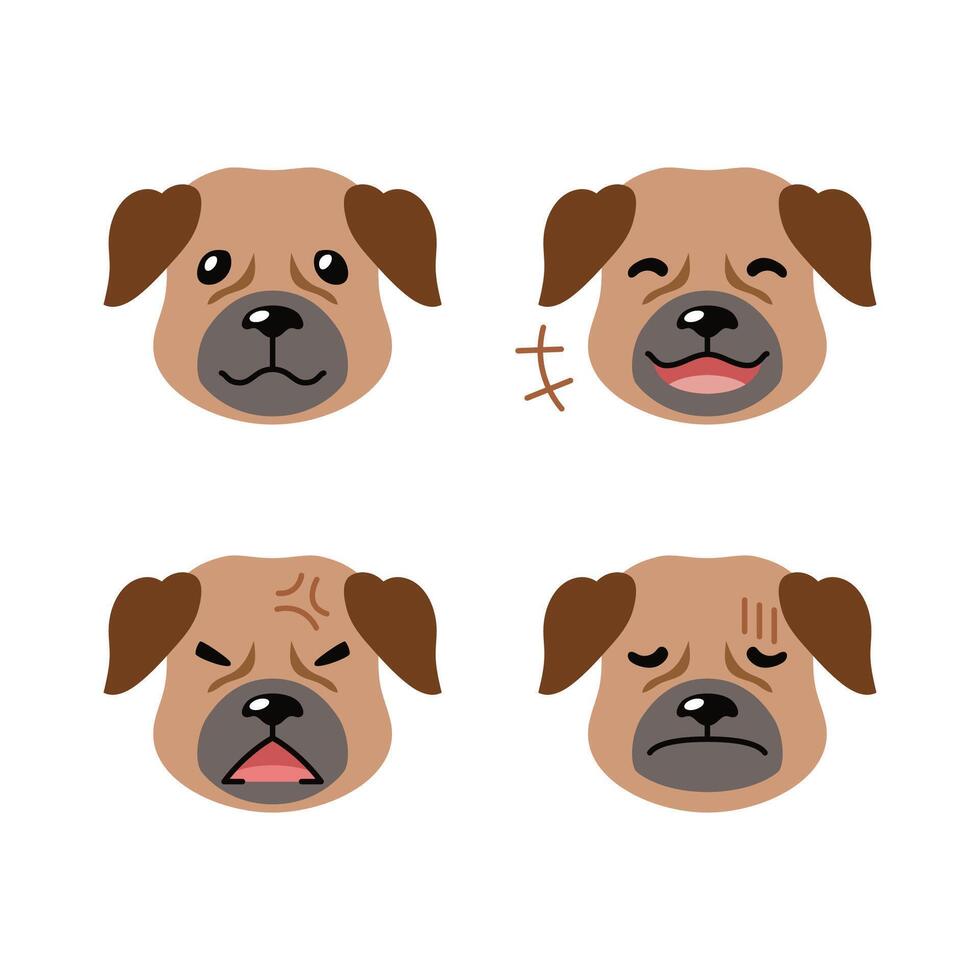 reeks van schattig karakter bruin hond gezichten tonen verschillend emoties vector