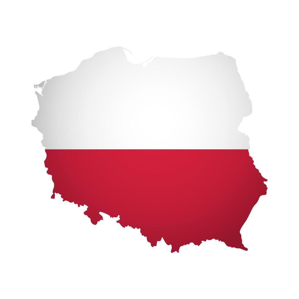 vector geïsoleerd illustratie met Pools nationaal vlag met vorm van Polen kaart vereenvoudigd. volume schaduw Aan de kaart. wit achtergrond