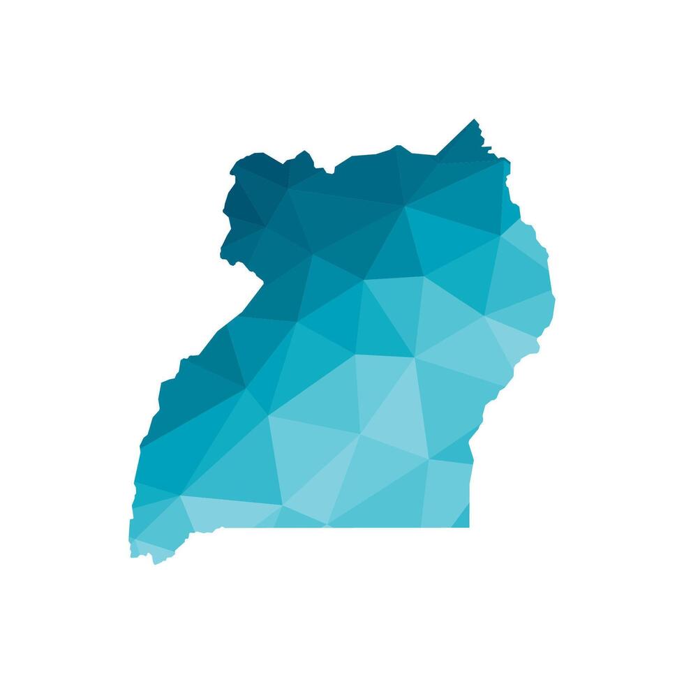 vector geïsoleerd illustratie icoon met vereenvoudigd blauw silhouet van republiek van Oeganda kaart. veelhoekige meetkundig stijl, driehoekig vormen. wit achtergrond.