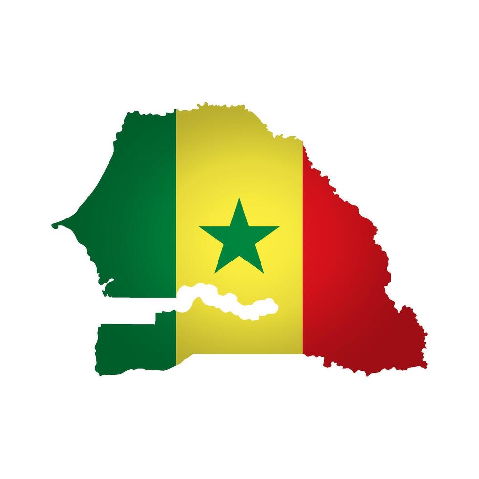 vector geïsoleerd illustratie met nationaal vlag met vorm van Senegal kaart vereenvoudigd. volume schaduw Aan de kaart. wit achtergrond