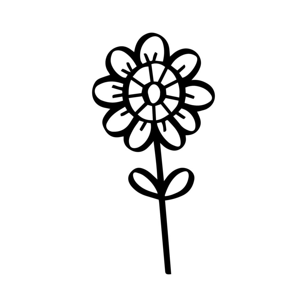 gemakkelijk tekening bloem, zwart en wit inkt pen tekening. vector