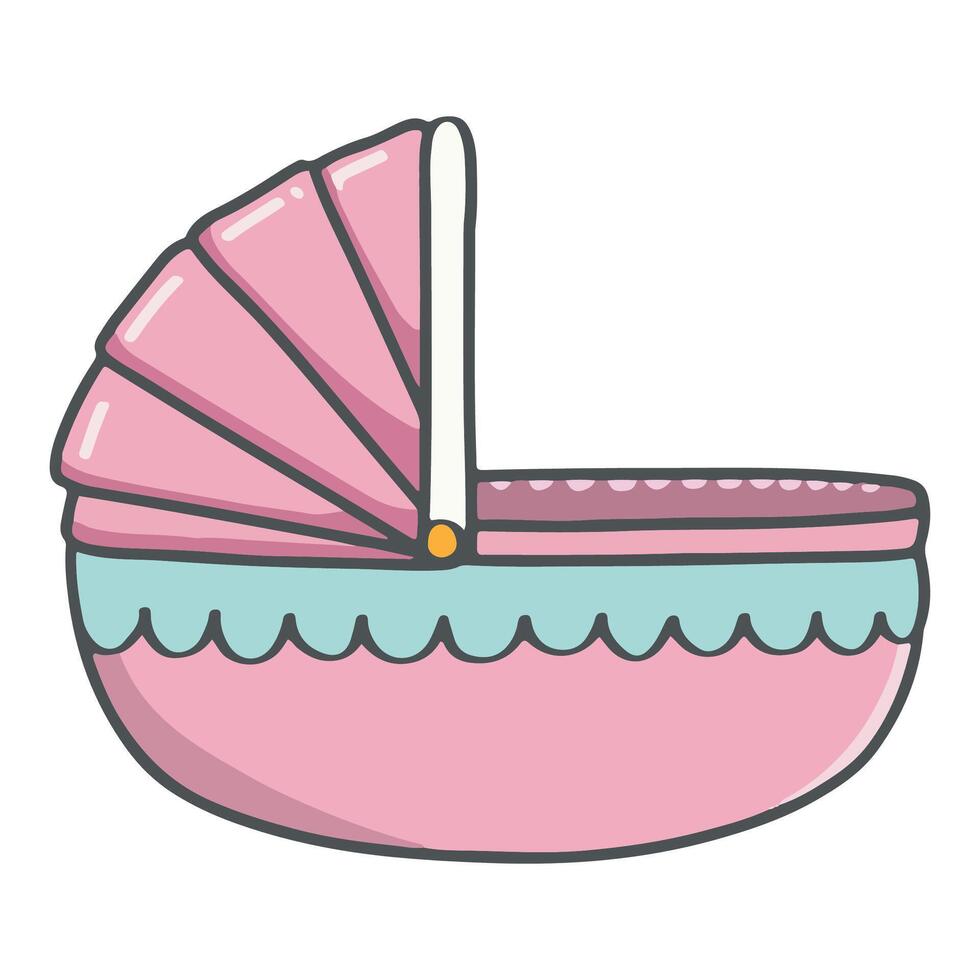 een tekenfilm illustratie van een roze baby vervoer met een luifel vector