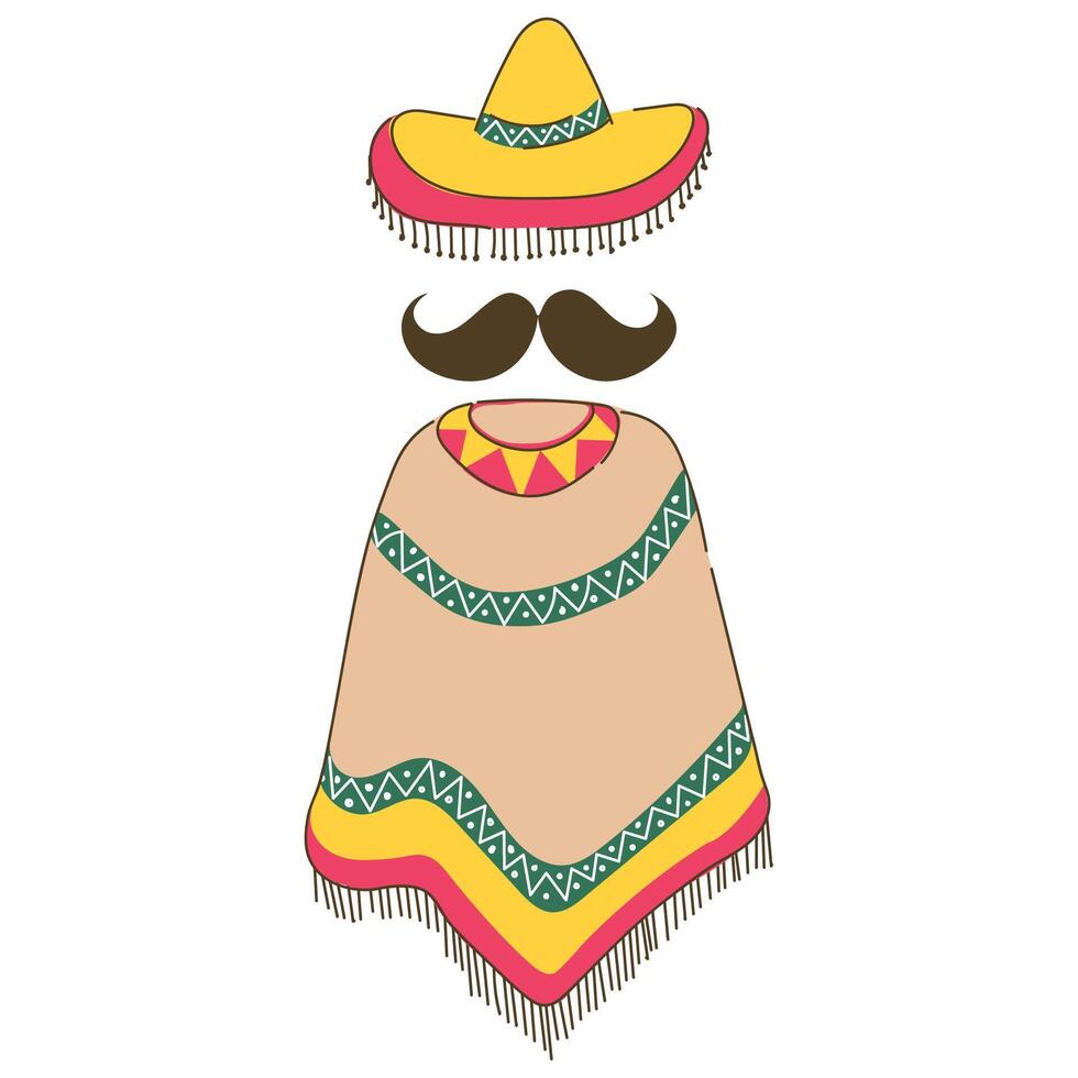 Mexicaans poncho en sombrero illustratie geïsoleerd Aan een wit achtergrond. Mexico, Mexicaans hoed. cinco de mayo concept icoon. vector