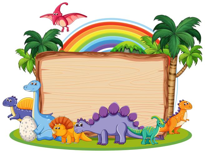 Veel dinosaurus op houten banner vector