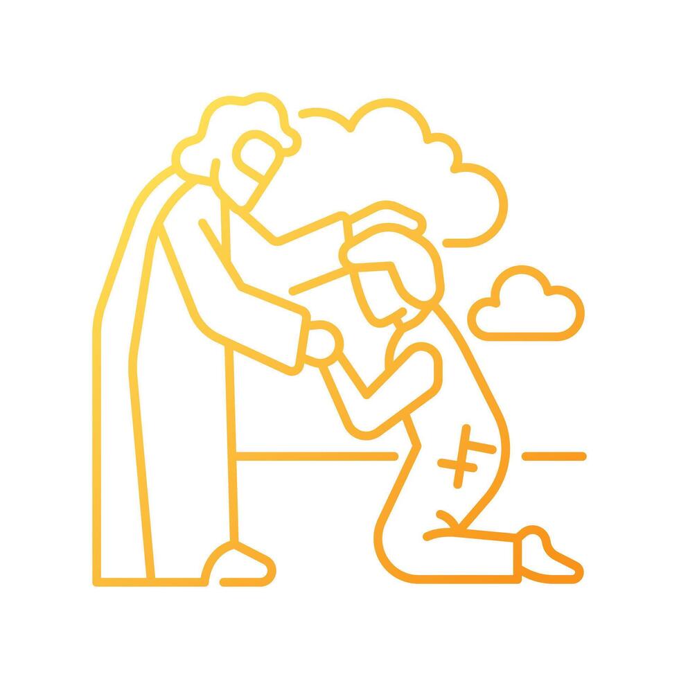 verloren zoon helling lineair vector icoon. gelijkenis van Jezus Christus. verzoening van ouder en kind. dun lijn kleur symbool. modern stijl pictogram. vector geïsoleerd schets tekening