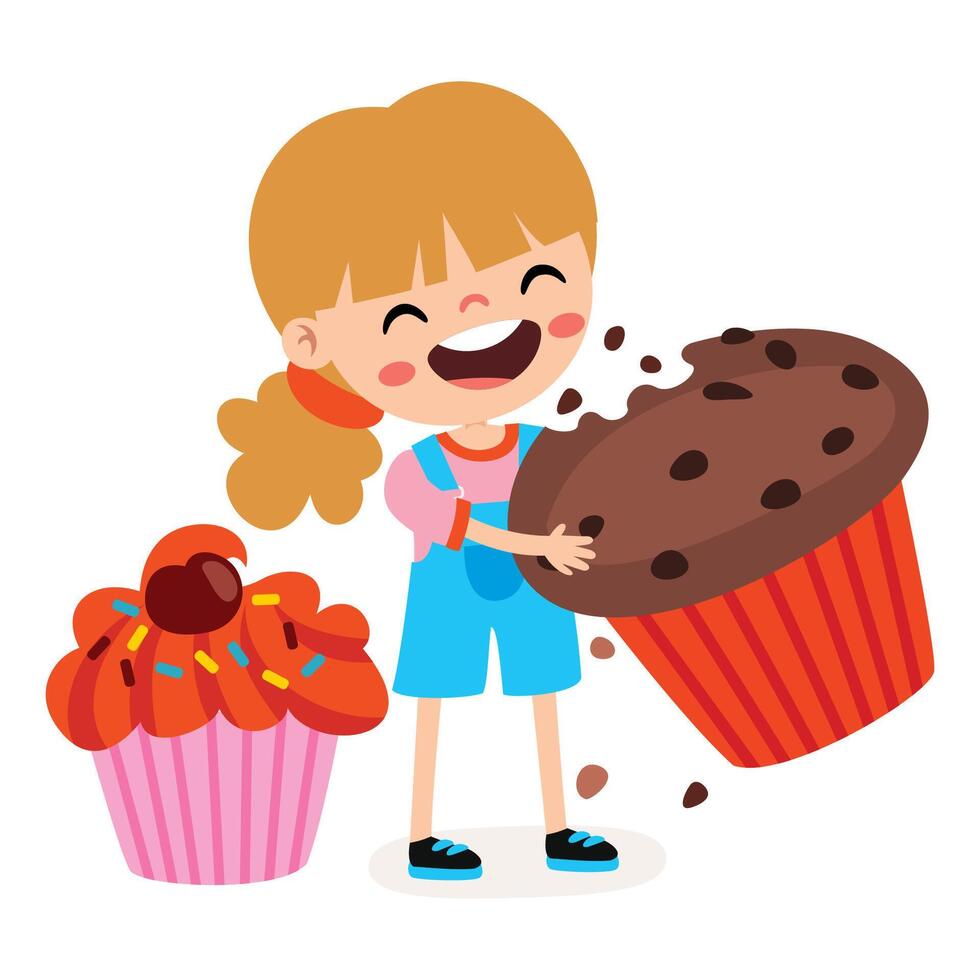 illustratie van kind met muffin vector