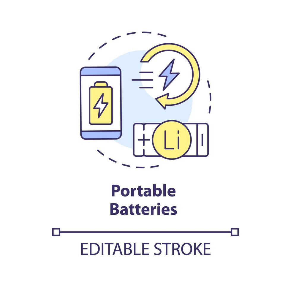 portable batterijen multi kleur concept icoon. klant elektronica. lithium revolutie, snel opladen. ronde vorm lijn illustratie. abstract idee. grafisch ontwerp. gemakkelijk naar gebruik in brochure, boekje vector