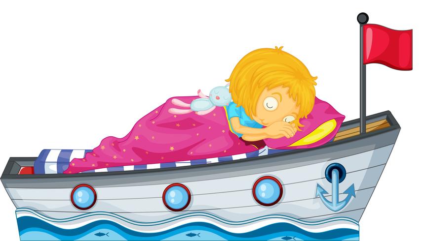 Een meisje die in een schip met een roze deken slapen vector