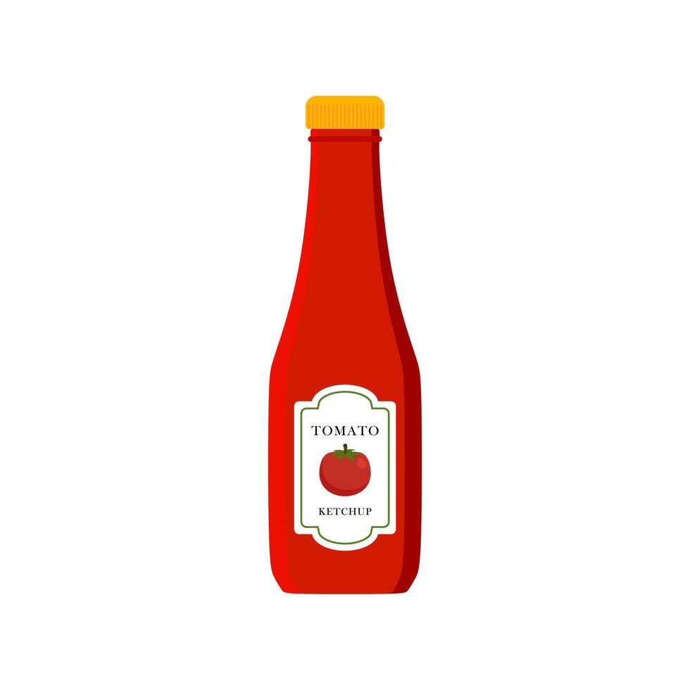 tomaat ketchup vlak ontwerp vector illustratie. fles tomaat rood saus gezond biologisch vegetarisch natuurlijk groente symbool vector icoon. keuken ketchup voedsel