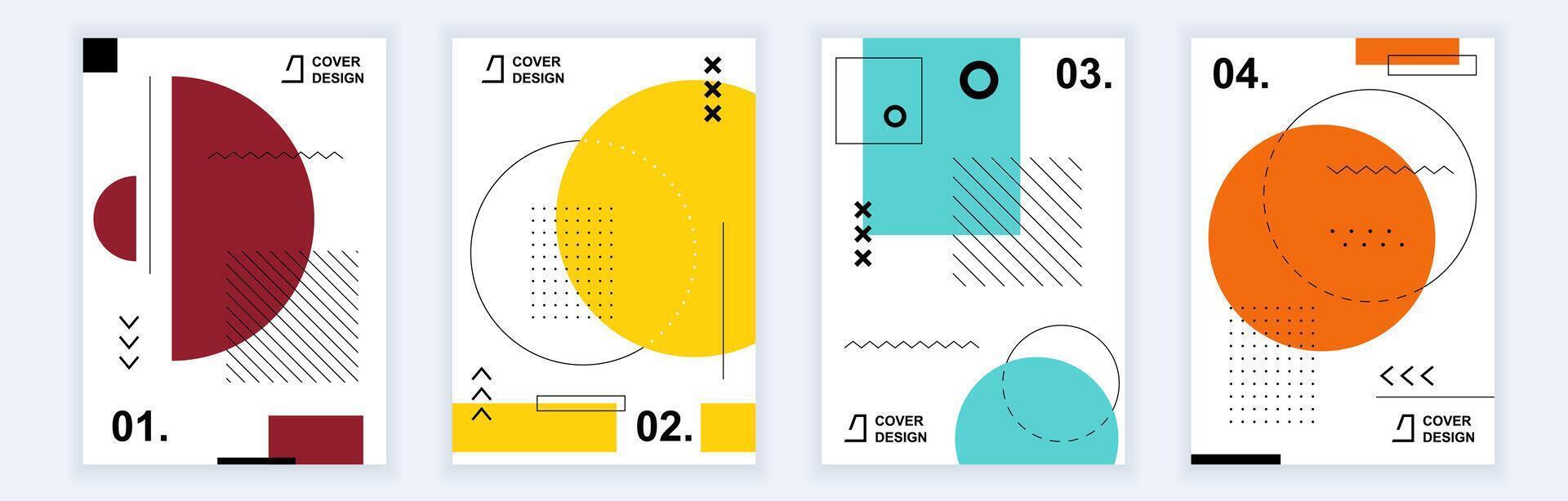 abstract brochure covers reeks in modern minimaal meetkundig ontwerp. Memphis stijl achtergrond Sjablonen met grafisch geometrie elementen samenstelling in a4 formaat voor merk boek identiteit. vector illustratie