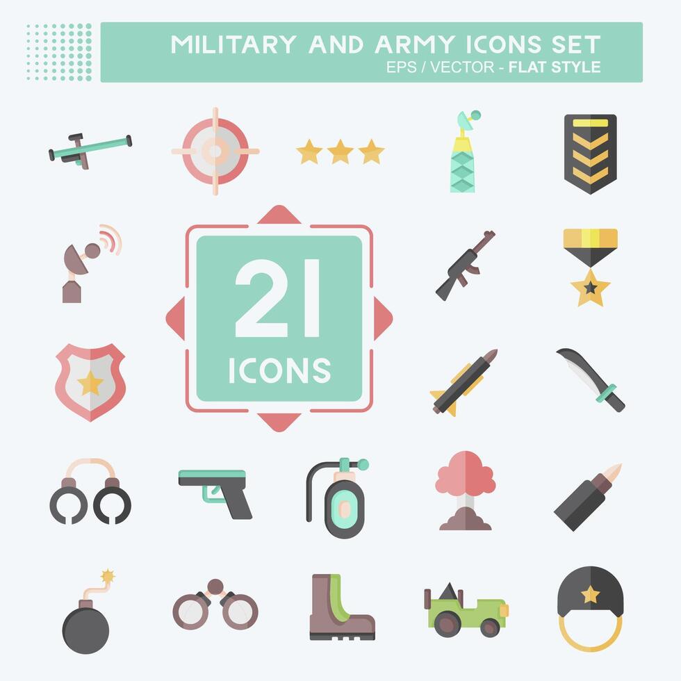 icoon reeks leger en leger. verwant naar oorlog symbool. vlak stijl. gemakkelijk ontwerp illustratie vector