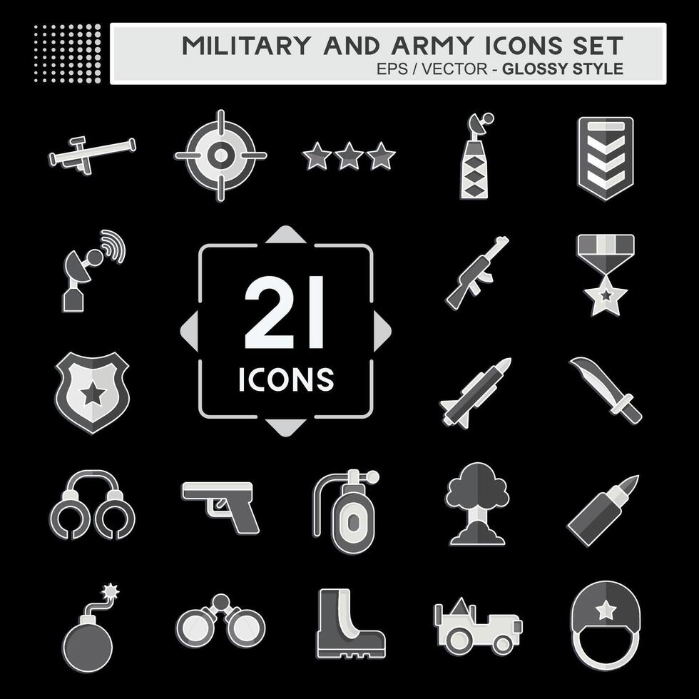 icoon reeks leger en leger. verwant naar oorlog symbool. glanzend stijl. gemakkelijk ontwerp illustratie vector