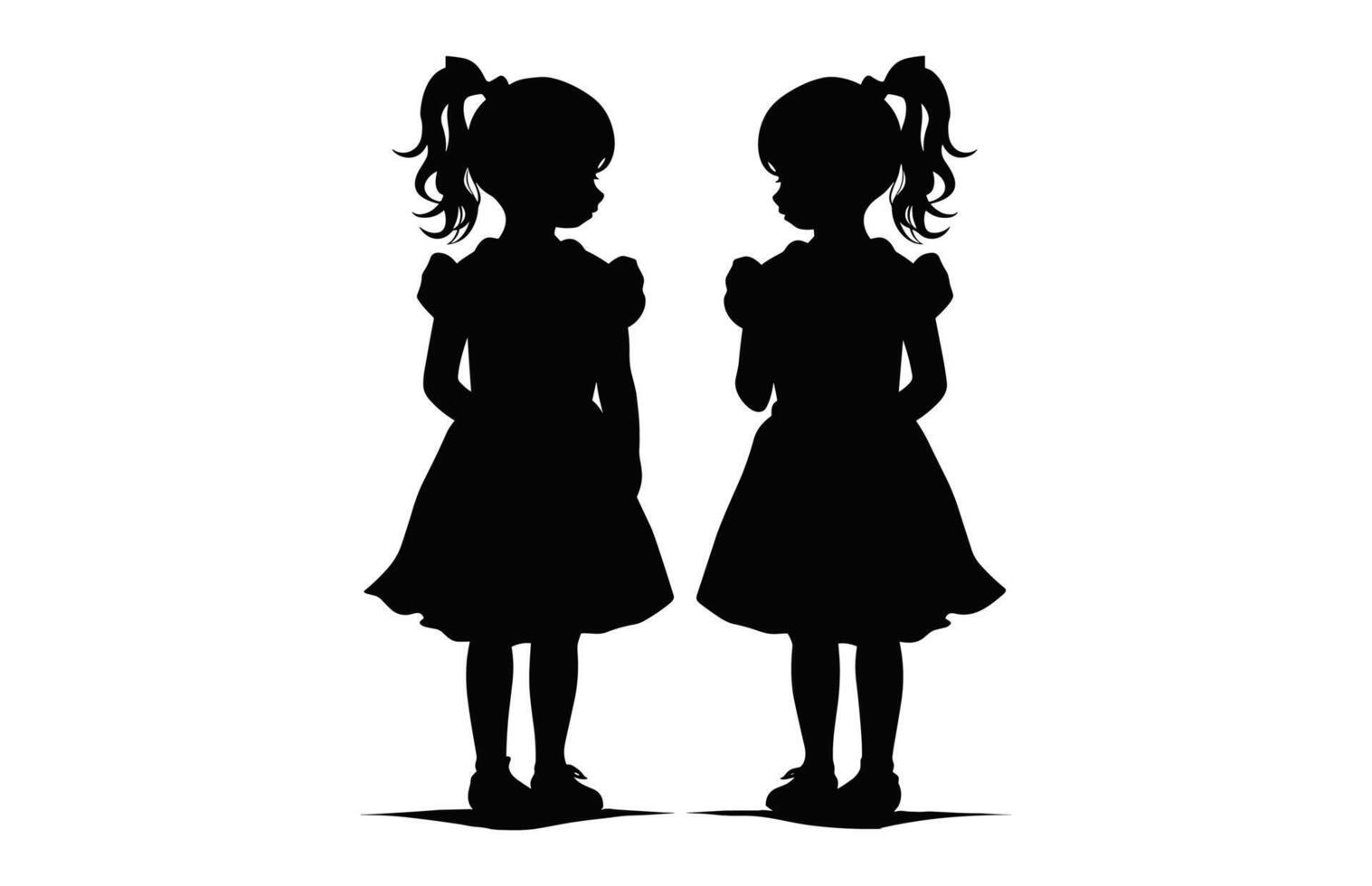 schattig tweeling zus silhouet zwart vector, Tweelingen meisjes silhouet geïsoleerd Aan een wit achtergrond vector