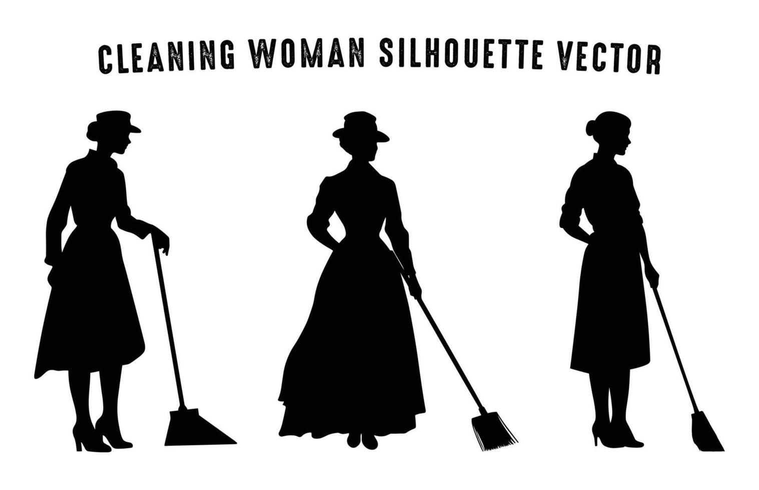 schoonmaak vrouw silhouet vector bundel, veger meisje silhouetten, schoonmaak dame zwart clip art reeks