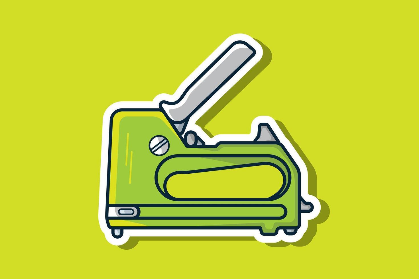 kleurrijk nietje geweer sticker ontwerp vector illustratie. schrijfbehoeften winkel werken element icoon concept. nietmachine geweer voor toetreden en reparatie, nietmachine teken sticker ontwerp icoon met schaduw.