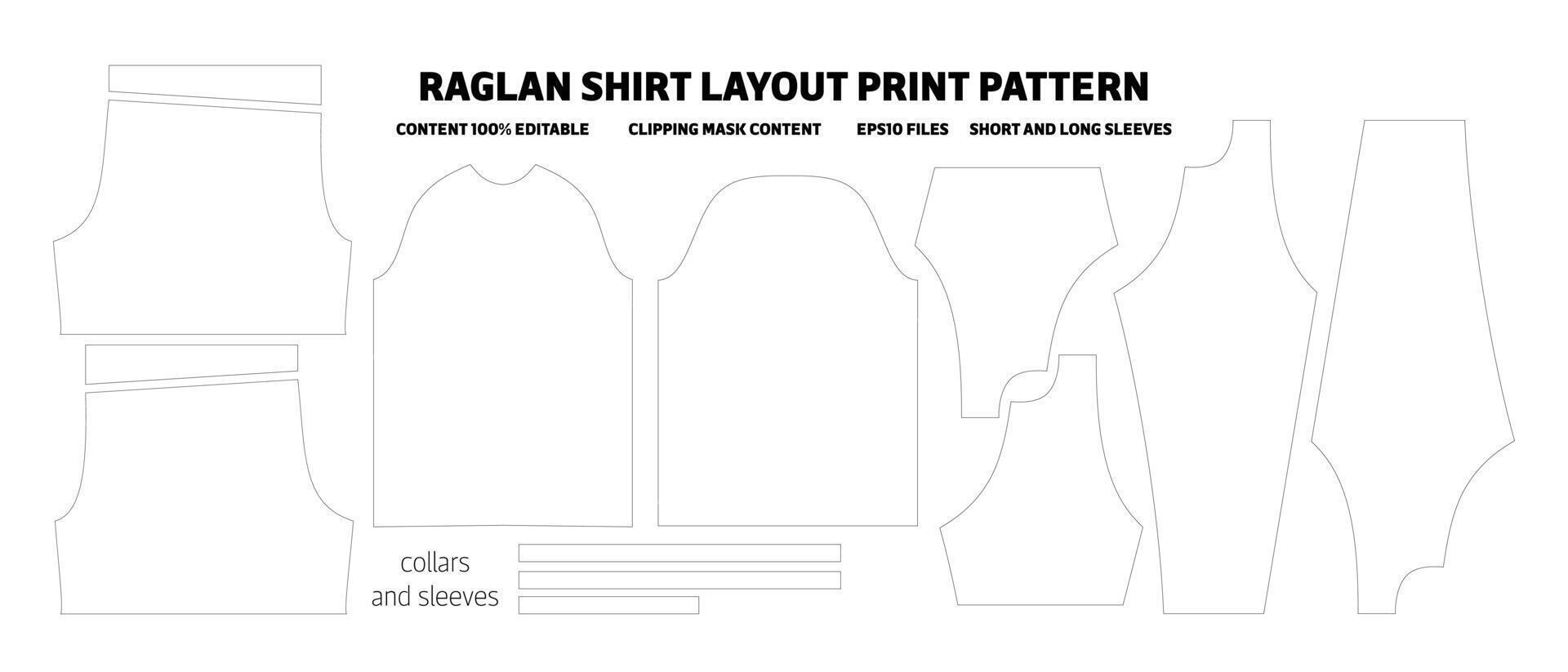 raglan overhemd uniform lay-out afdrukken patroon vector