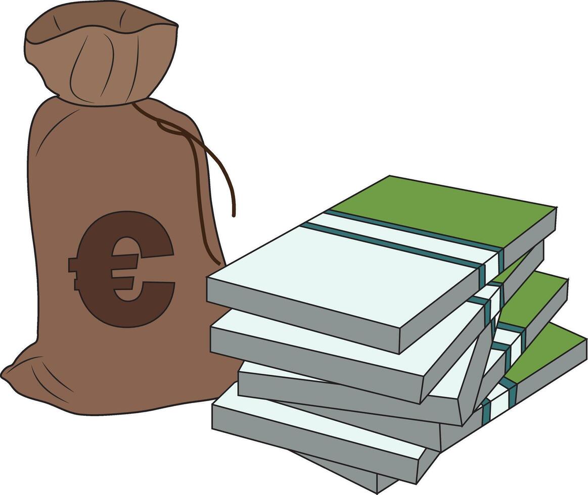 euro vector illustratie. Europa geld reeks bundel bankbiljetten. geld zak EUR vlak stijl geïsoleerd Aan wit achtergrond gemakkelijk minimaal ontwerp.