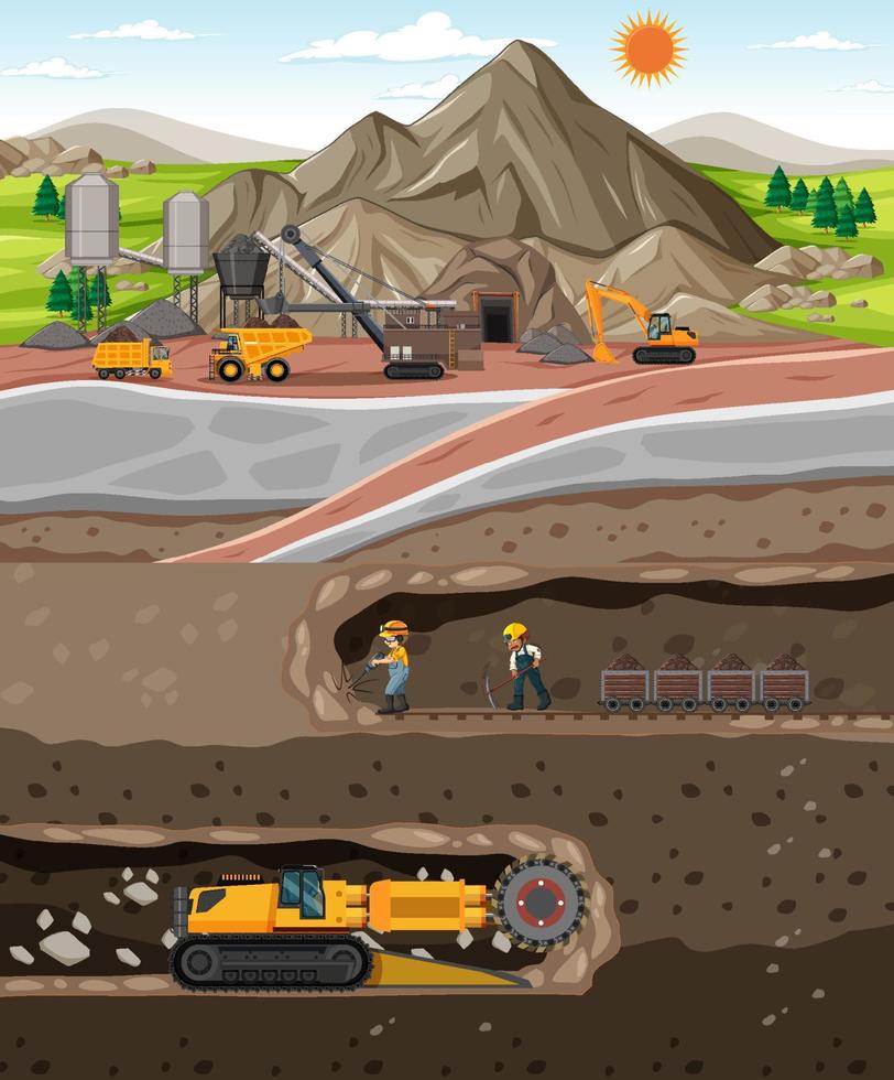 landschap van kolenmijnindustrie met ondergronds vector