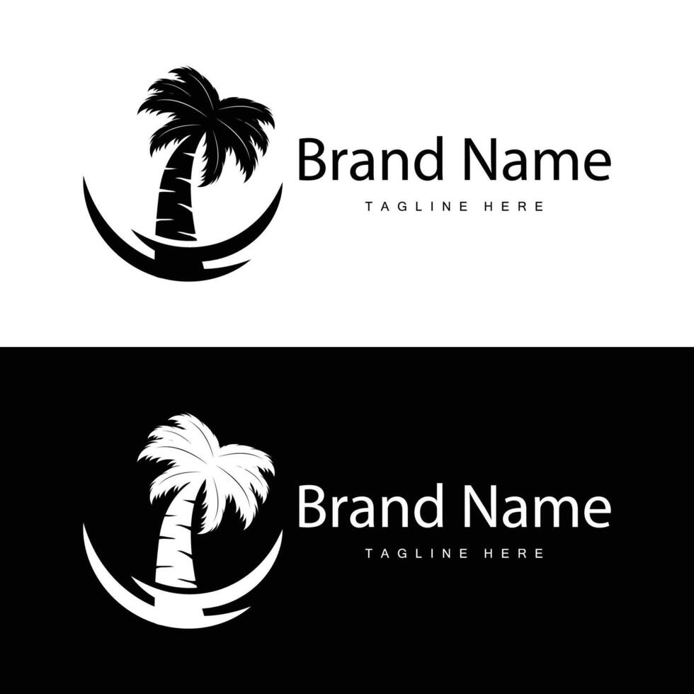 kokosnoot boom logo ontwerp sjabloon palm boom silhouet illustratie zomer strand zee fabriek vector