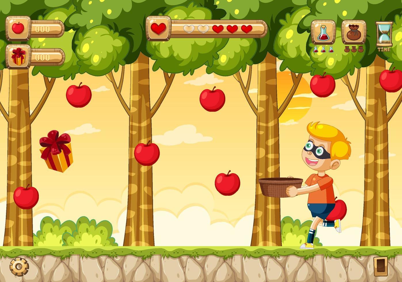 het verzamelen van appels platformgame-sjabloon vector