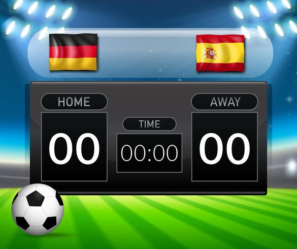 Duitsland vs Spanje scorebord sjabloon voor voetbal vector