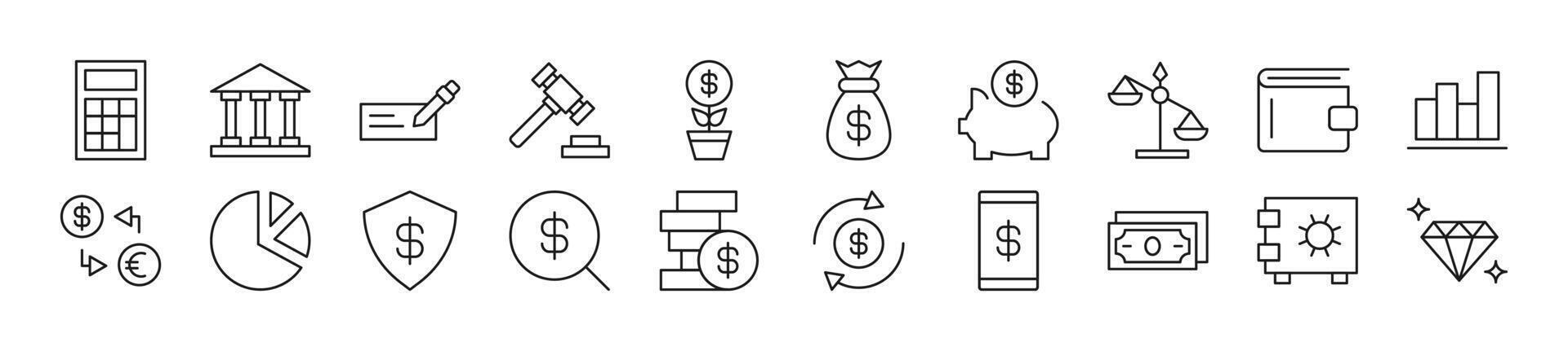 verzameling van dun tekens van bankieren. bewerkbare hartinfarct. gemakkelijk lineair illustratie voor winkels, winkels, spandoeken, ontwerp vector