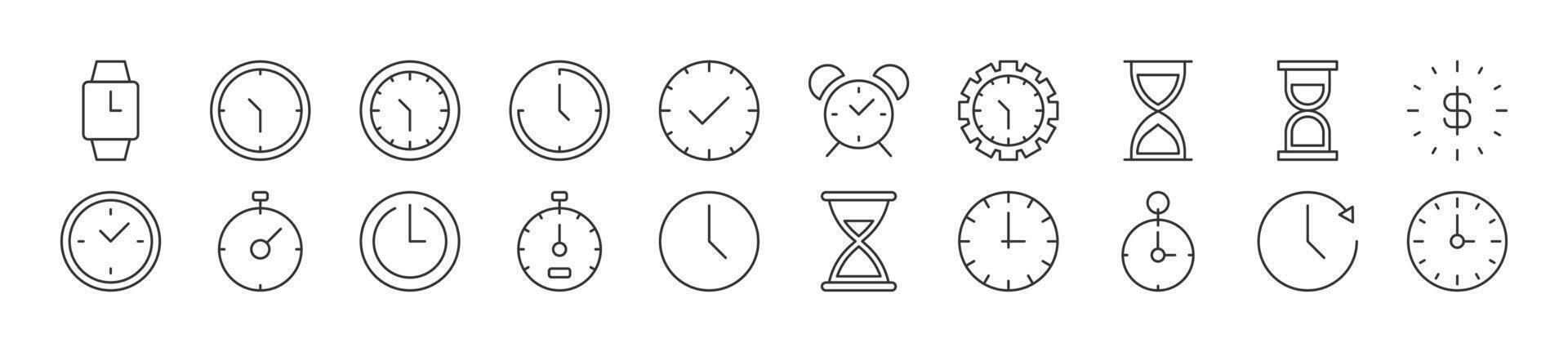klok net zo tijd lineair vector pictogrammen verzameling. bewerkbare hartinfarct. gemakkelijk lineair illustratie voor web plaatsen, kranten, Lidwoord boek
