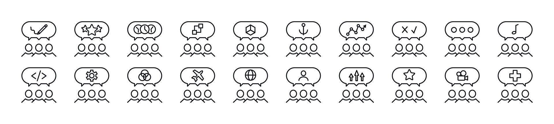 bundel van lineair symbolen van mensen met toespraak bubbel. bewerkbare hartinfarct. lineair symbool voor web plaatsen, kranten, Lidwoord boek vector