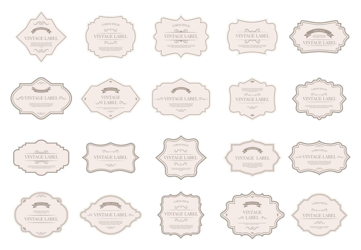 wijnoogst label etiketten. sier- retro insignes, decoratief kader vormen en elegant etiket voor bruiloft ontwerp elementen vector geïsoleerd icoon reeks