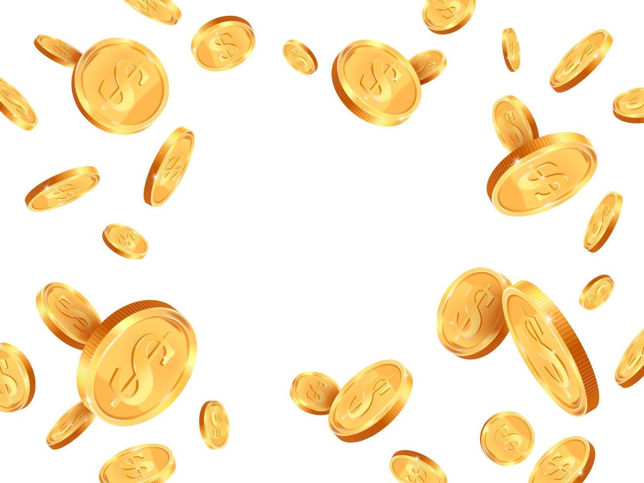 realistisch goud munten. gouden munten explosie achtergrond, casino pot contant geld geld concept, glimmend 3d goud schat vector achtergrond illustratie