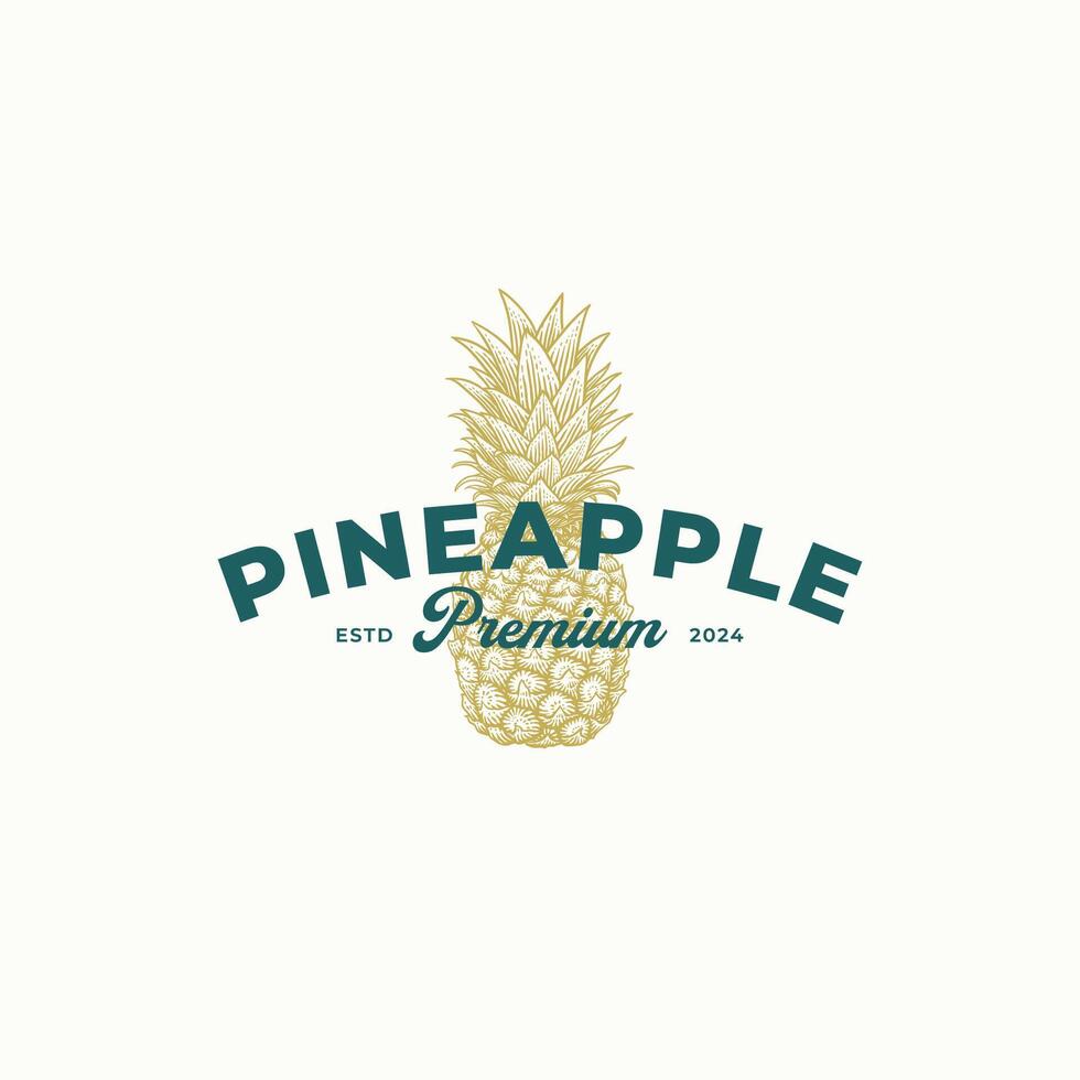 wijnoogst ananas logo ontwerp sjabloon met hand- getrokken illustratie. vector