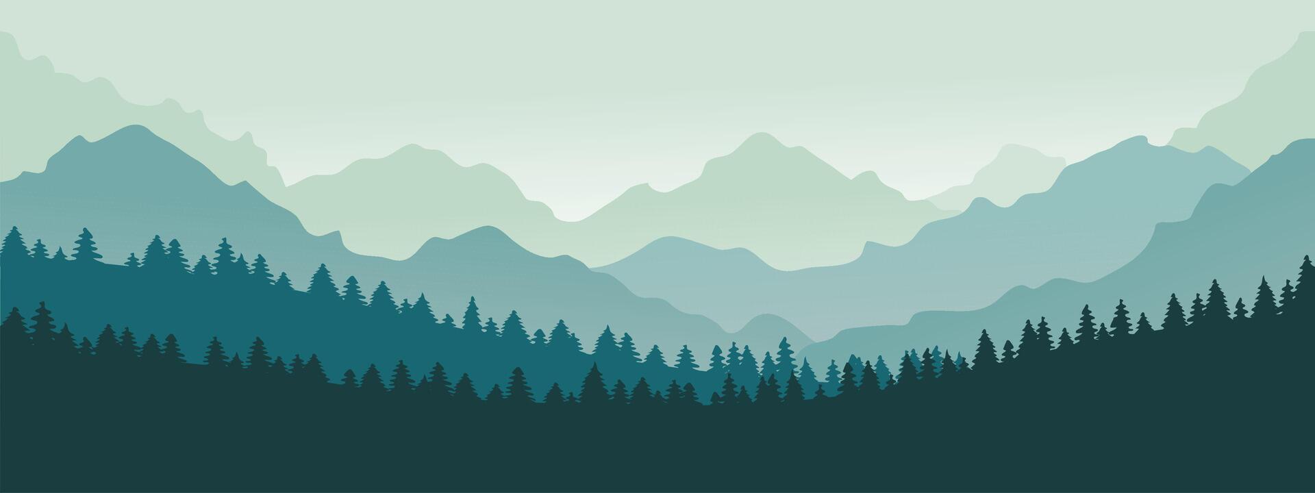 bergen panorama. Woud berg reeks landschap, blauw bergen n schemering, camping natuur landschap silhouet vector illustratie