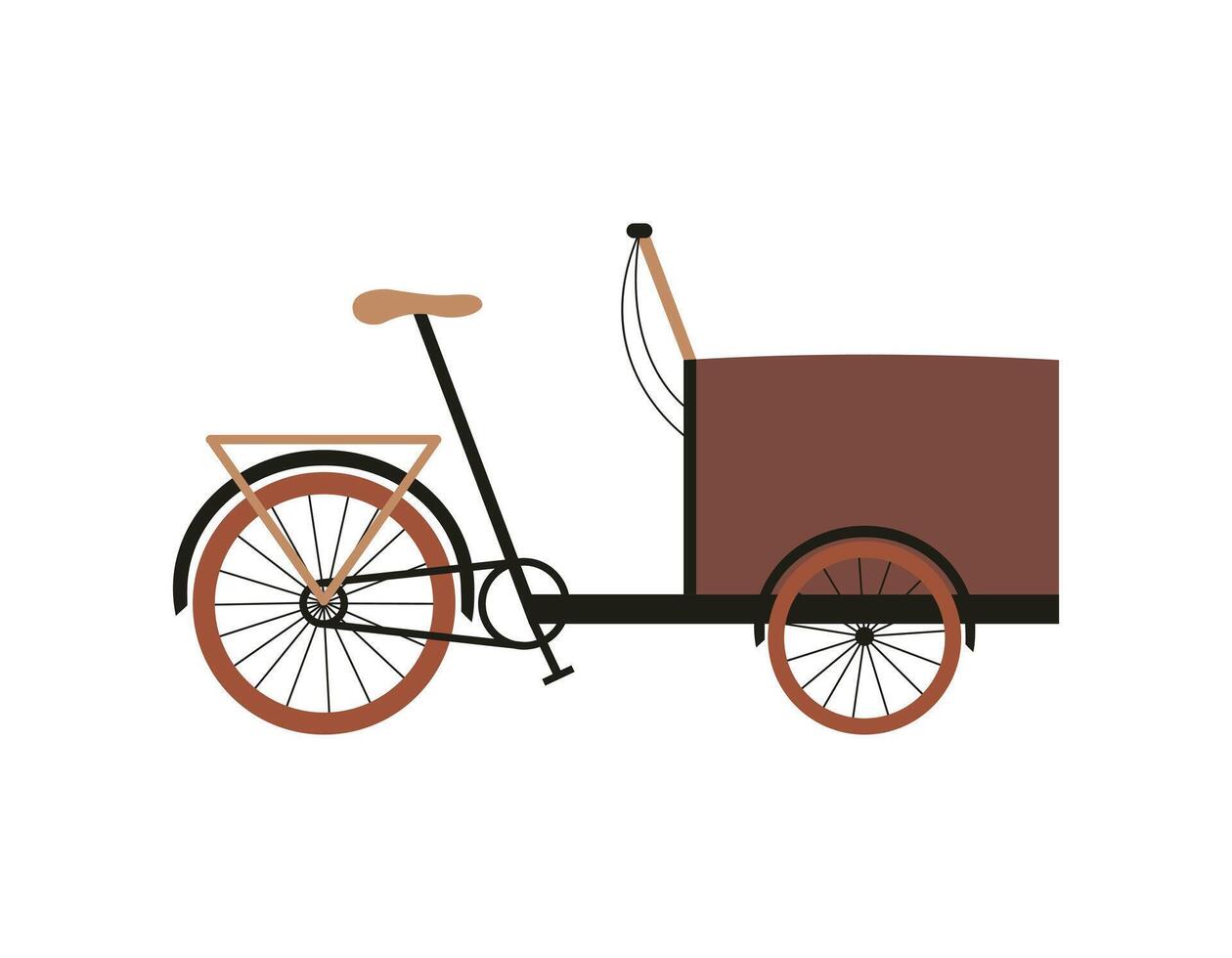 driewieler stad fiets voor familie wielersport met kinderen of huisdier. geïsoleerd vlak illustratie in bruin kleuren vector