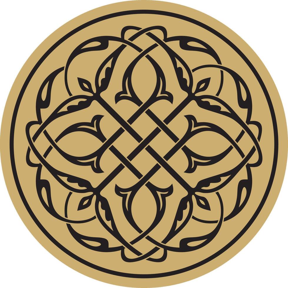 vector gouden lineair ronde byzantijns ornament, knoop, rozet. cirkel Grieks patroon, tekening van de oostelijk Romeins rijk. decoratie van de Russisch orthodox kerk.