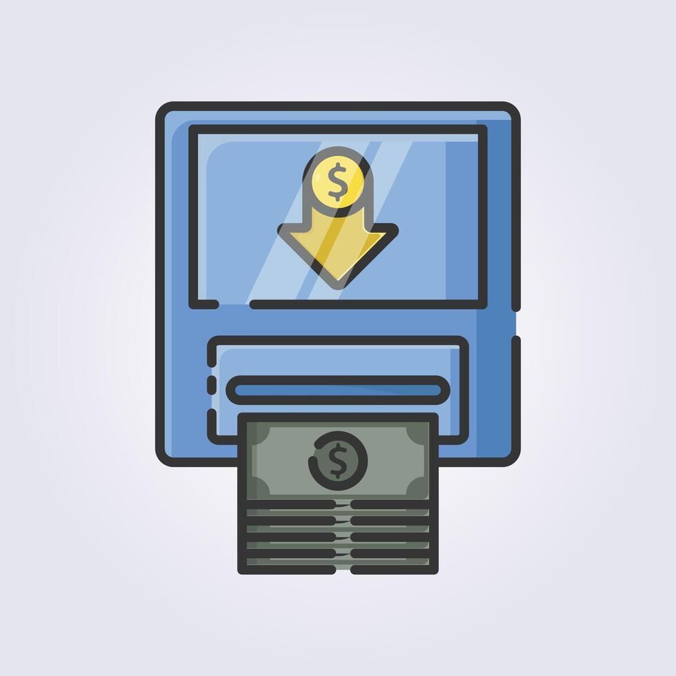 gekleurde schets terugtrekken geld Bij Geldautomaat icoon logo vector illustratie ontwerp