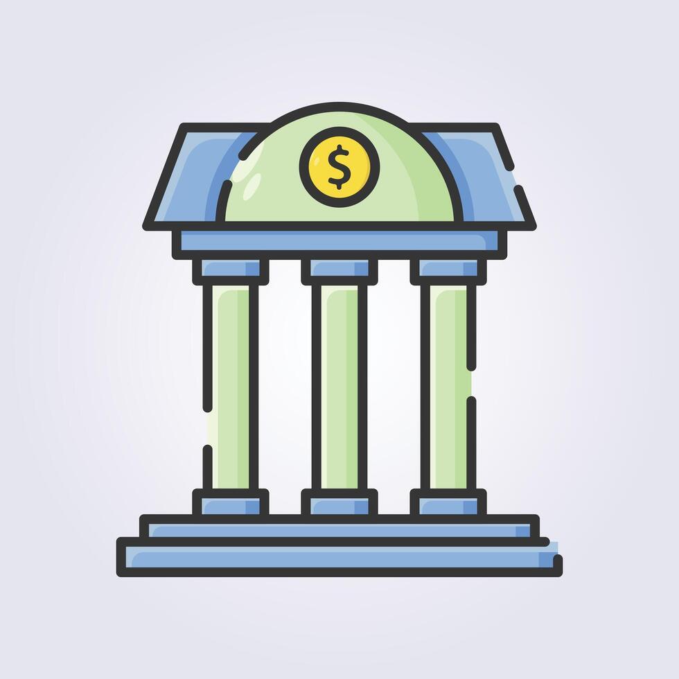 gekleurde schets wijnoogst bank architectuur icoon logo vector illustratie ontwerp